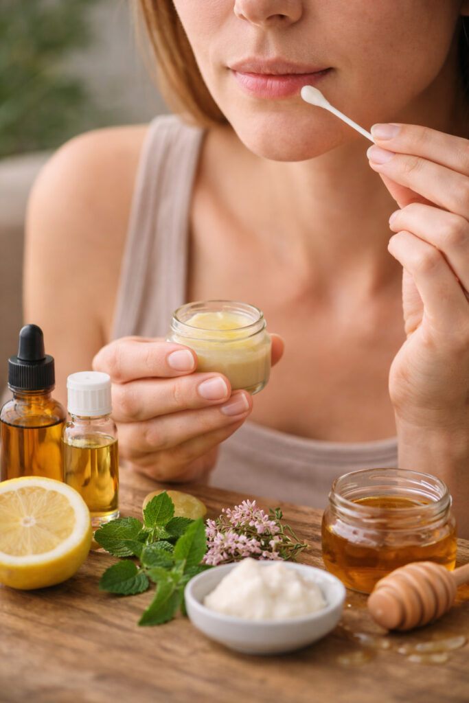 Tratamentos naturais para herpes labial com aloe vera, óleo de coco, mel e alho