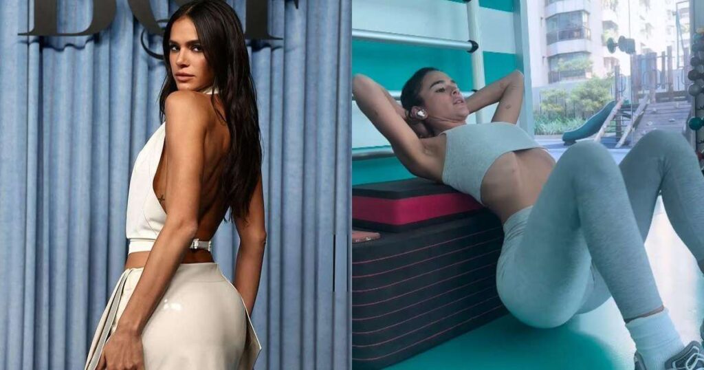 Bruna Marquezine realizando treino para glúteos definidos